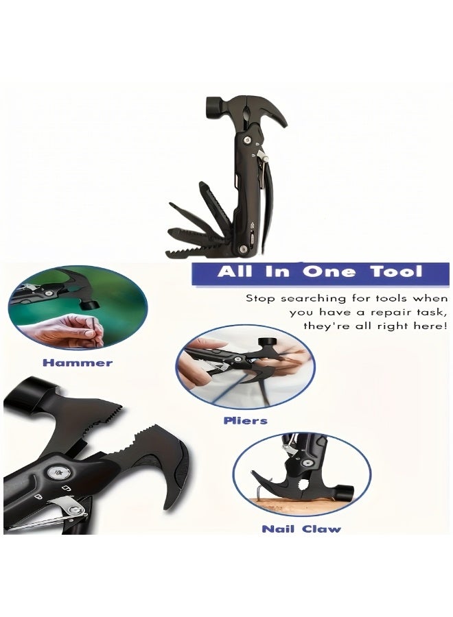 Multi-Functional Hammer Tool - Stainless Steel Camping Gear with Pliers, Screwdrivers, Saw & Nail Puller - Portable Survival Gadget for Men (No Knife Included) - Image 2